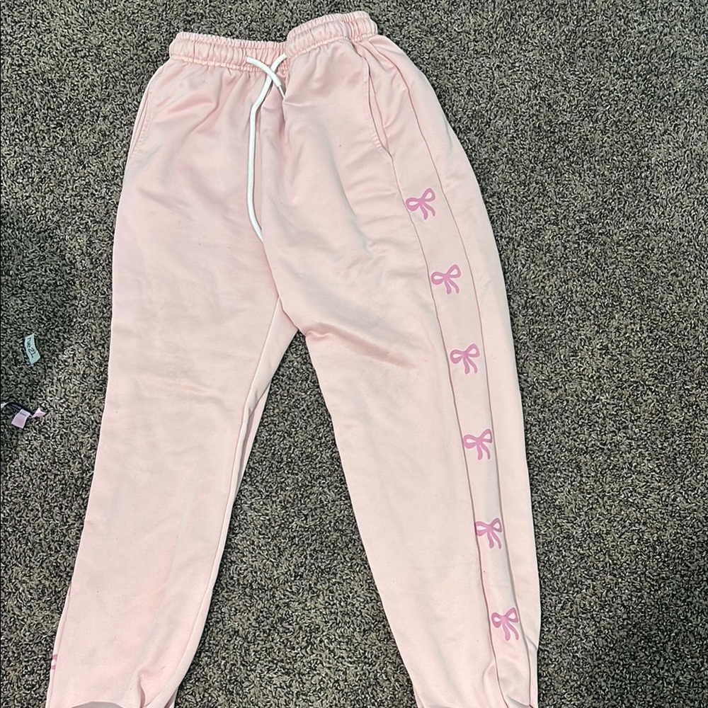 Pink Jogger Pants with Bow Accents